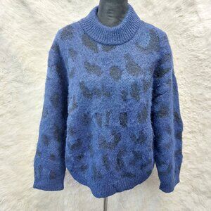 Kate Spade Women's Blue & Black Alpaca & Wool Blend Fuzzy Sweater Size XL